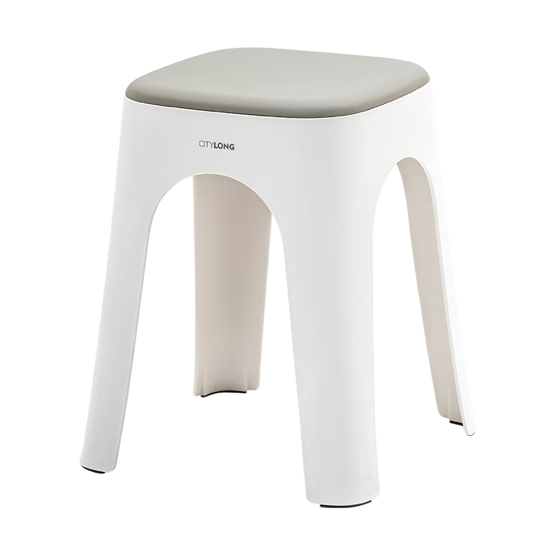 Xitianlong Thickened Plastic Stool, Household Dining Chair, High Stool, Living Room Stackable Comfortable Non-Slip Stool, Gray Seat, 1 Piece