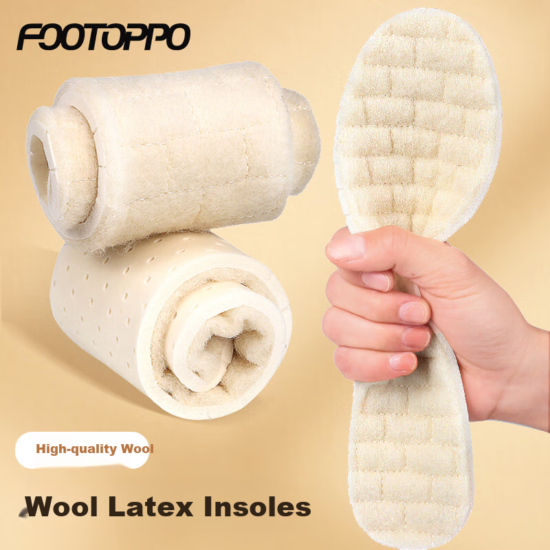 FOOTOPPO Wool Latex Warm Insoles for Men And Women, Winter Fleece-Lined Thick Soft Plush Shoe Inserts for Cold Protection, Autumn And Winter
