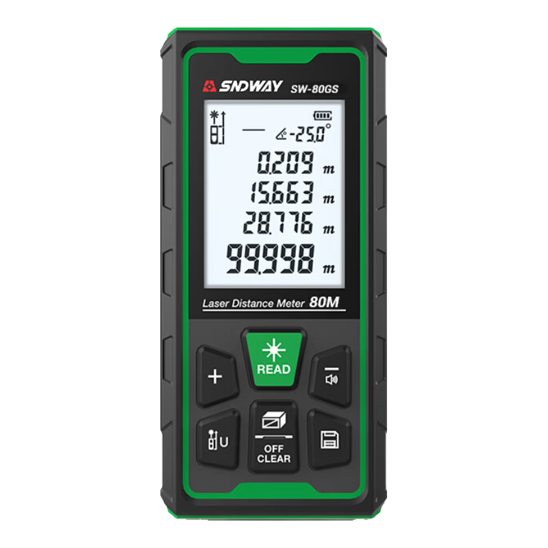 SNDWAY Laser Distance Meter, Green Light Laser Ruler, Room Measuring Device, Rechargeable Handheld SW-80GS