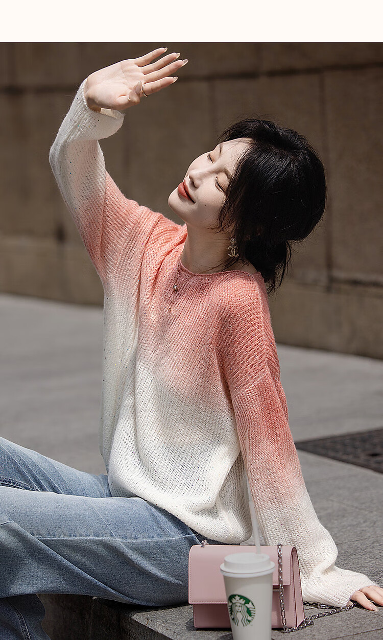 Dme [Dingdai'er Fashion] Autumn And Winter Artistic Gradient Wool Blend Sweater, Lazy-Fit Knitted Top for Wome 12