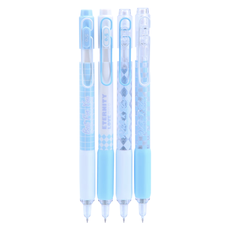 Mule Gel Pen Refill, 0.5mm, Retractable, Quick-Drying, Stylish Black Signature Pen, Essential for Primary And Secondary School Students, Back-To Supplies, Exam Writing Tool, Stationery, Blue And White CP, 4-Pack, M-8152