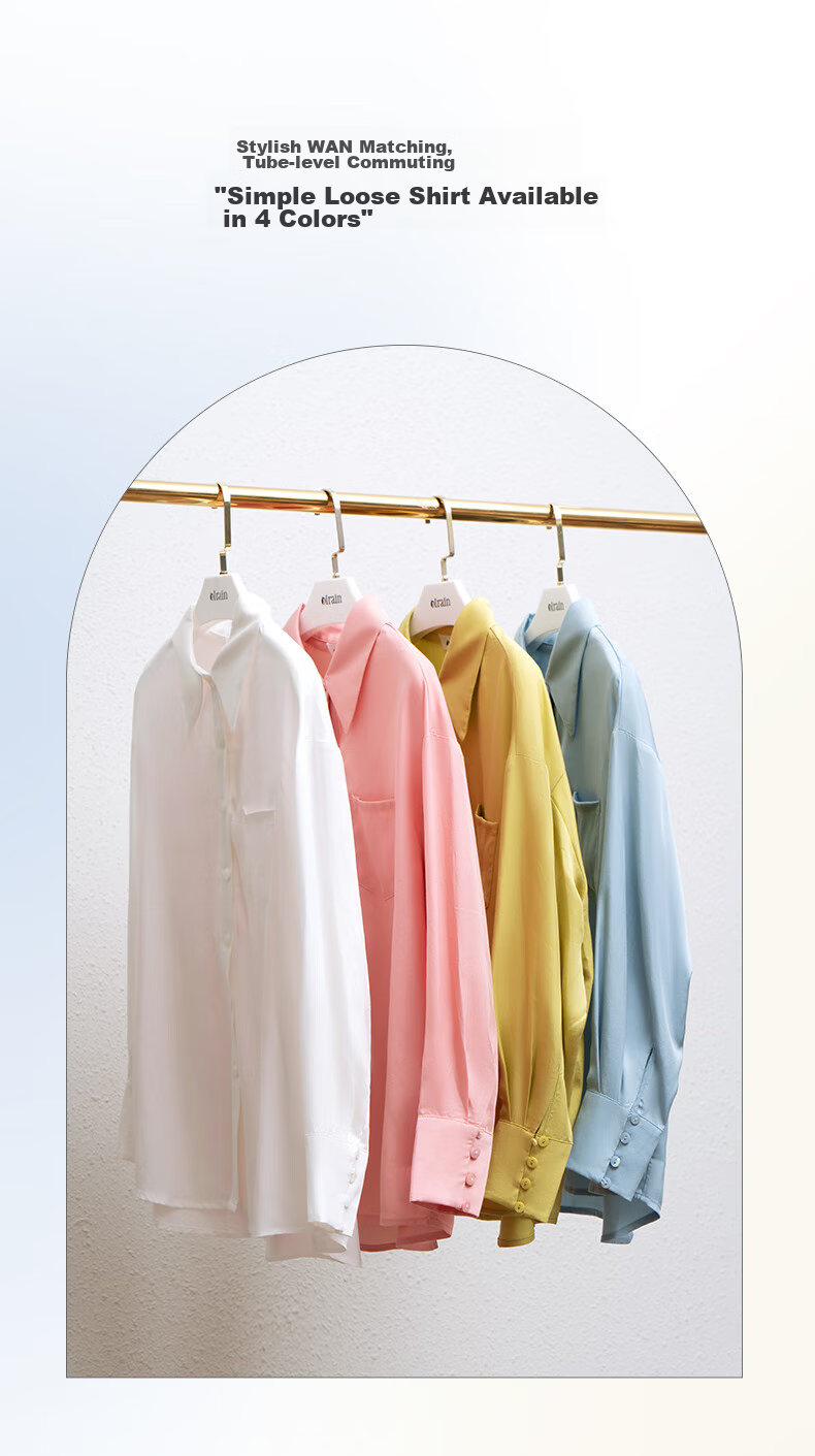 Oulain Long-Sleeve Shirt for Women, Autumn Loose-Fit Casual Versatile Blouse, Pink, Size M 2