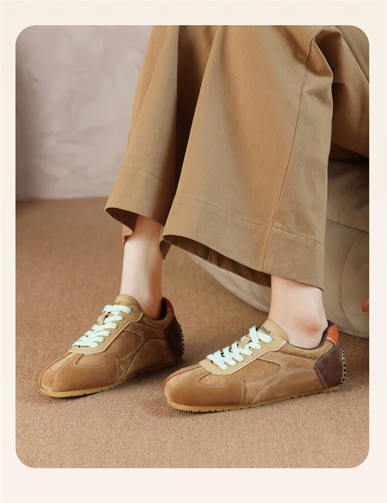 DAPHNE Casual Shoes for Women, Retro Versatile Dexun Shoes, Color-Block Flat Comfortable Women's Shoes 4024404233 Khaki 39 8