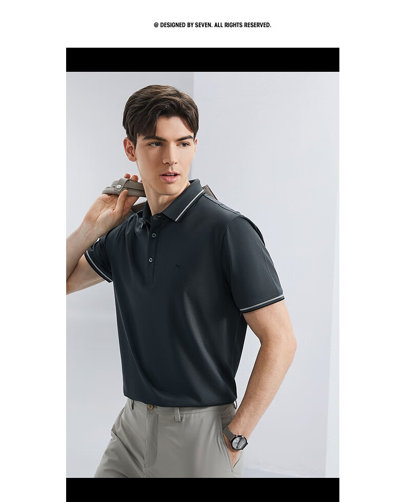 SEVEN [Silk Cotton Blend] Short-Sleeve Polo Shirt with Collar for Men, Spring And Summer Business Casual Men's Top 7