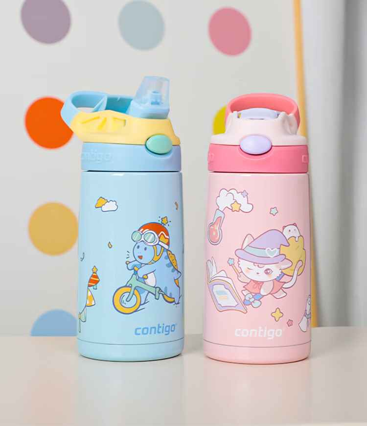Contigo Children's 316L Stainless Steel Straw Insulated Water Bottle HBC-GIZ308VP + Balance Bike Dinosaur 400ml 10