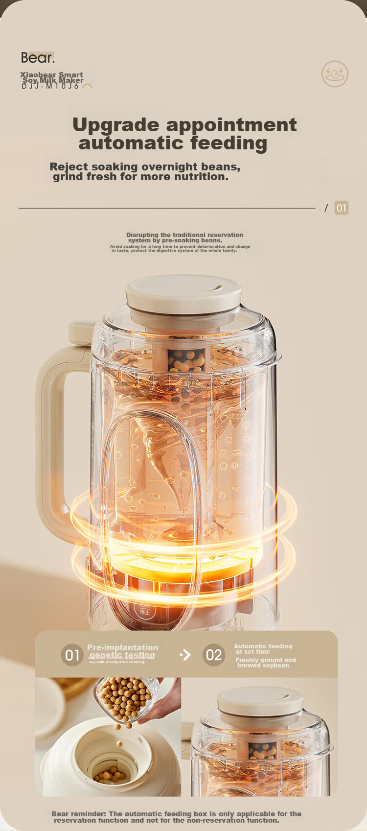 Bear Soy Milk Maker, High-Speed Blender for Home Use, 0.6L Small Soy Milk Machine, Mini Fast Soy Milk Juicer, Food Processor, Multifunctional Automatic No-Cook Quiet D05D6 3