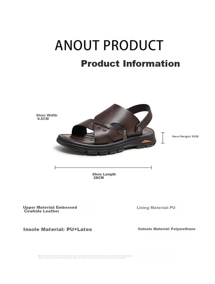 CAMEL Men's Sandals, Cowhide Leather, Two-Way Business Sandals And Slippers, G14M211623, Brown, Size 43 15