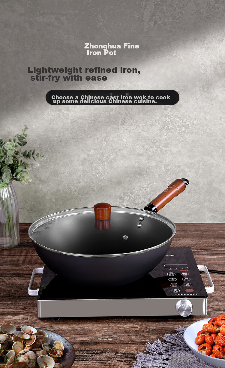 COOKER KING Wok Iron Pan Ultra Iron Anti-Rust Royal Zero Coating Flat Bottom Frying Pan 30cm Compatible with Induction Cooker FXH30CG 2