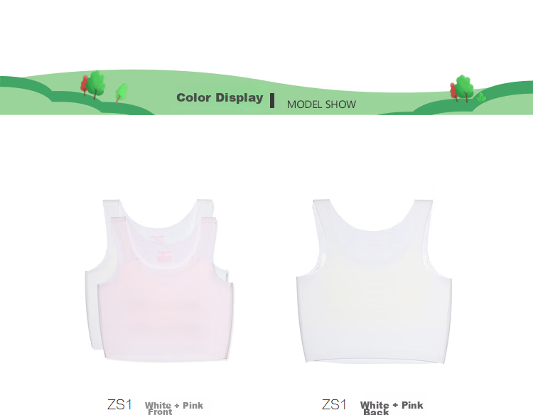 AIMER JUNIOR Girls' Developmental Underwear Stage One Mid-Length Vest Bra, Versatile Seamless 2-Piece Set White + Pink, Size 150 14