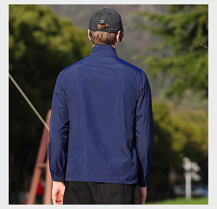 JEEP [Lightweight Sun Protection] Summer Breathable Skin Coat Outdoor Casual Stand-Collar Sports Jacket for Men, Navy Blue, M 7