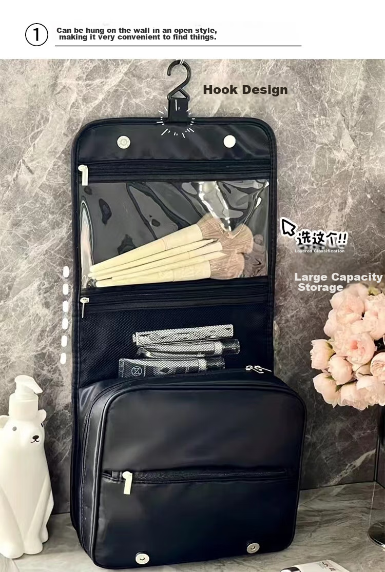 Fanyejia Toiletry Bag, Storage Bag for Women, Travel Makeup Bag, Large Capacity, Light Luxury Style, Black, 9cm Fabric Handbag Desig 4