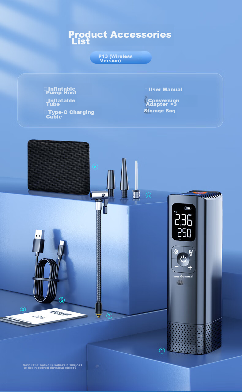 Tiejiangjun Car Air Pump, Tire Inflator, Wireless Pump, Outdoor Portable Air Compressor, Inflation Tool P13 18