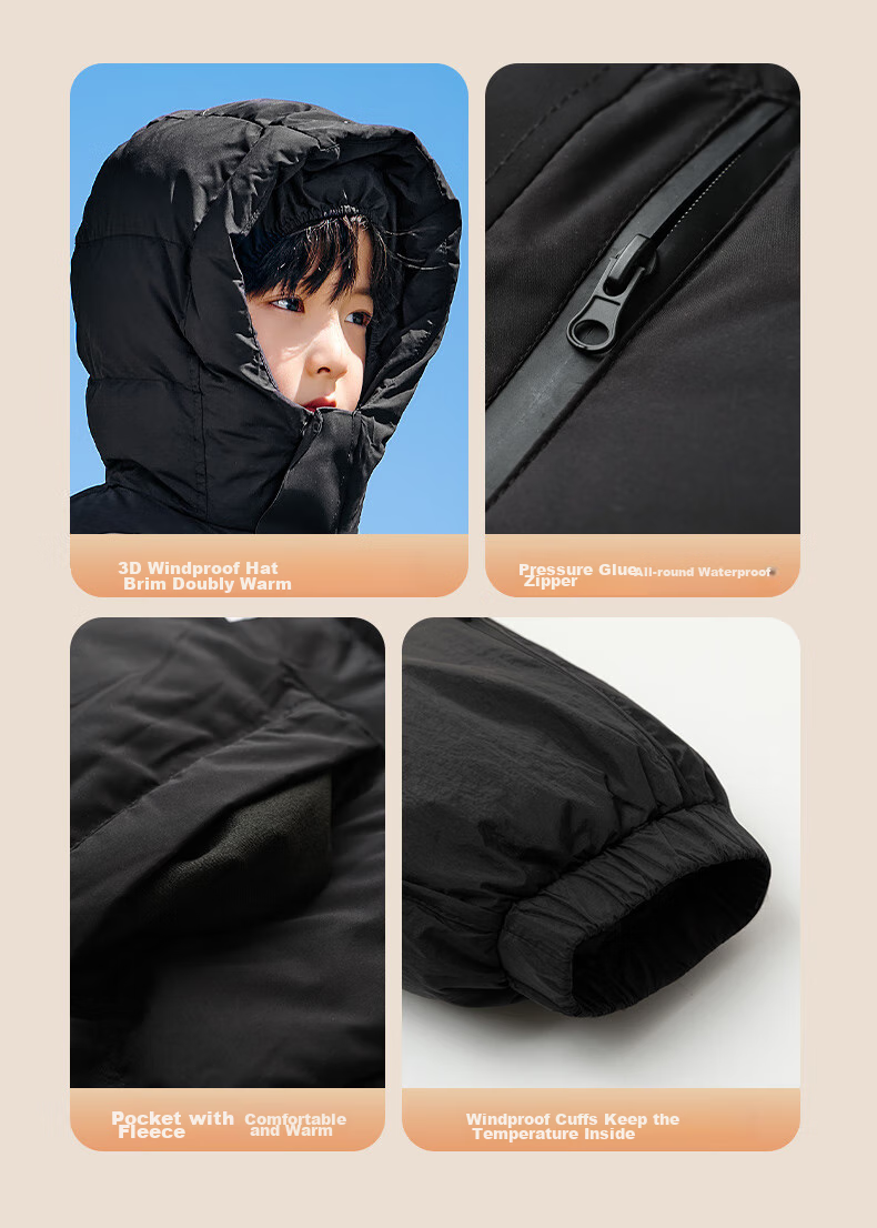 Zuoxi Boys' down Jacket, Long Style, Thickened New Design, Children's White Duck Down, Extreme Cold Black Gold Coat, Black, Size 110, New Year's Outfit 12