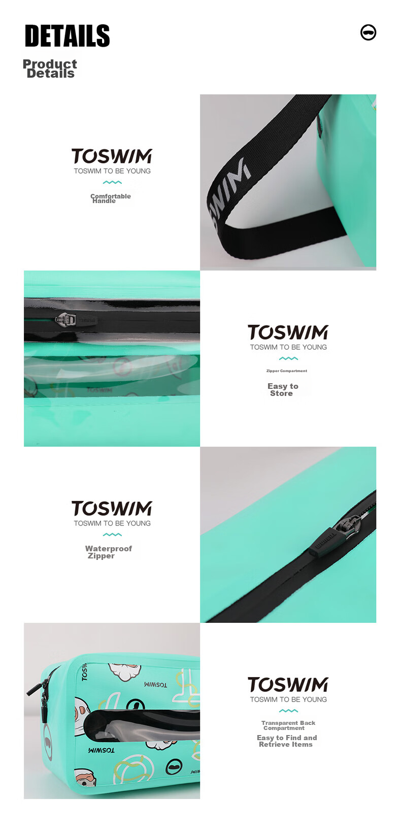 TOSWIM Swimming Bag, Sports Fitness Handheld Waterproof Bag, Toiletry Storage Bag, Green Memory 9