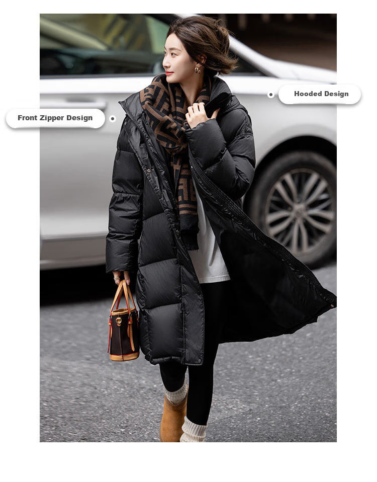 Dme [Hide in Sunroom], Winter 15D Ultra-Thin 90% Duck Down Hooded Long down Coat for Wome 2