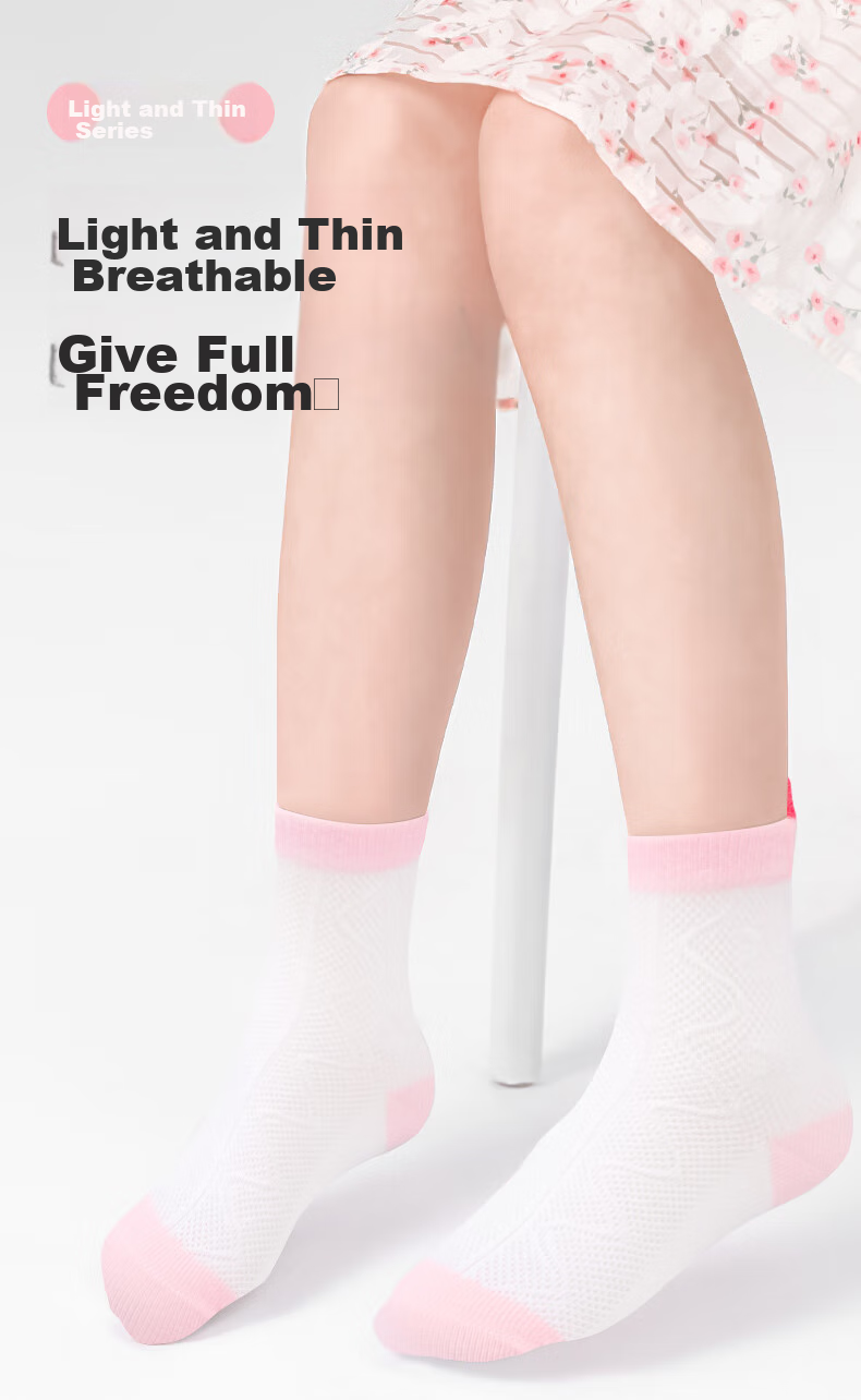 Babi Girls' Socks, Summer Thin Cotton Socks, Big Girls' Baby Spring And Autumn Mesh Socks, Children's Mid-Calf Socks, Size 16-18 1