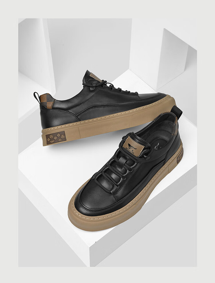 SEPTWOLVES Men's Versatile Sneakers, Casual Shoes, Leather Shoes for Men W8333763399 Black Size 39 14