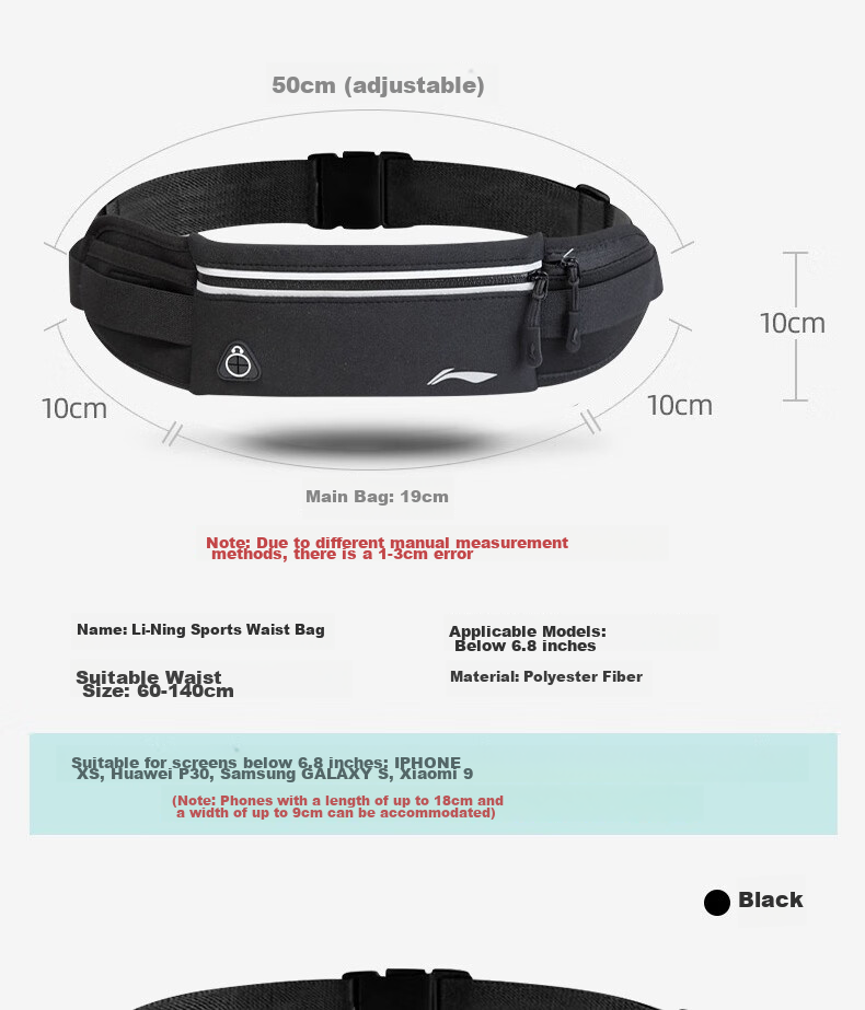 Li-Ning Running Waist Bag Unisex Sports Belt Pack Multifunctional Waterproof Zipper Phone Pouch Marathon Running Bag 17