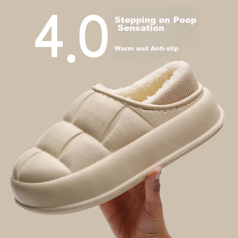 GUOLUOFEI Thick Cotton Slippers for Men And Women, Outdoor Waterproof Non-Slip Indoor Home Comfortable Heel-Covered Cotton Shoes, White, Size 36-37