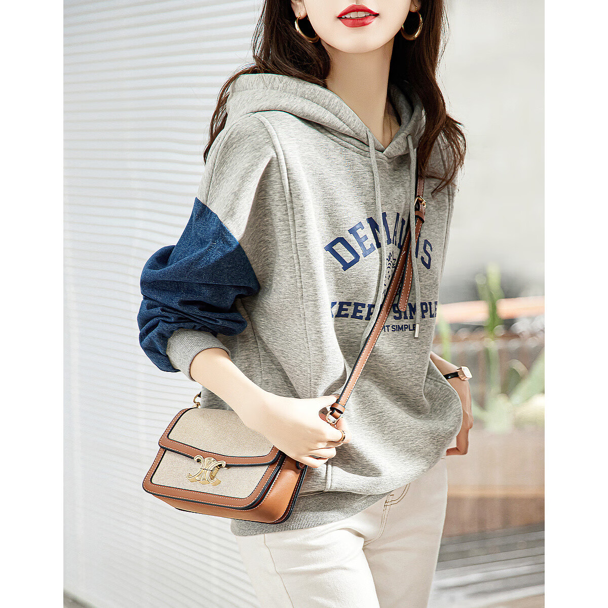 Dme [Letter Print Sweatshirt], Autumn Commuter Hooded Drop Shoulder Printed Long Sleeve, Slightly Elastic Loose Sweatshirt for Wome