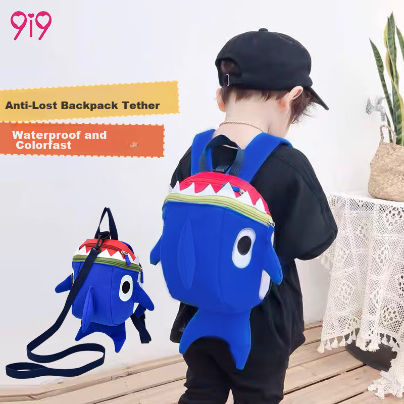 9I9 Baby Anti-Lost Backpack, Anti-Lost Leash, Kindergarten Backpack, Children's Schoolbag, Snack Bag, Shark A73