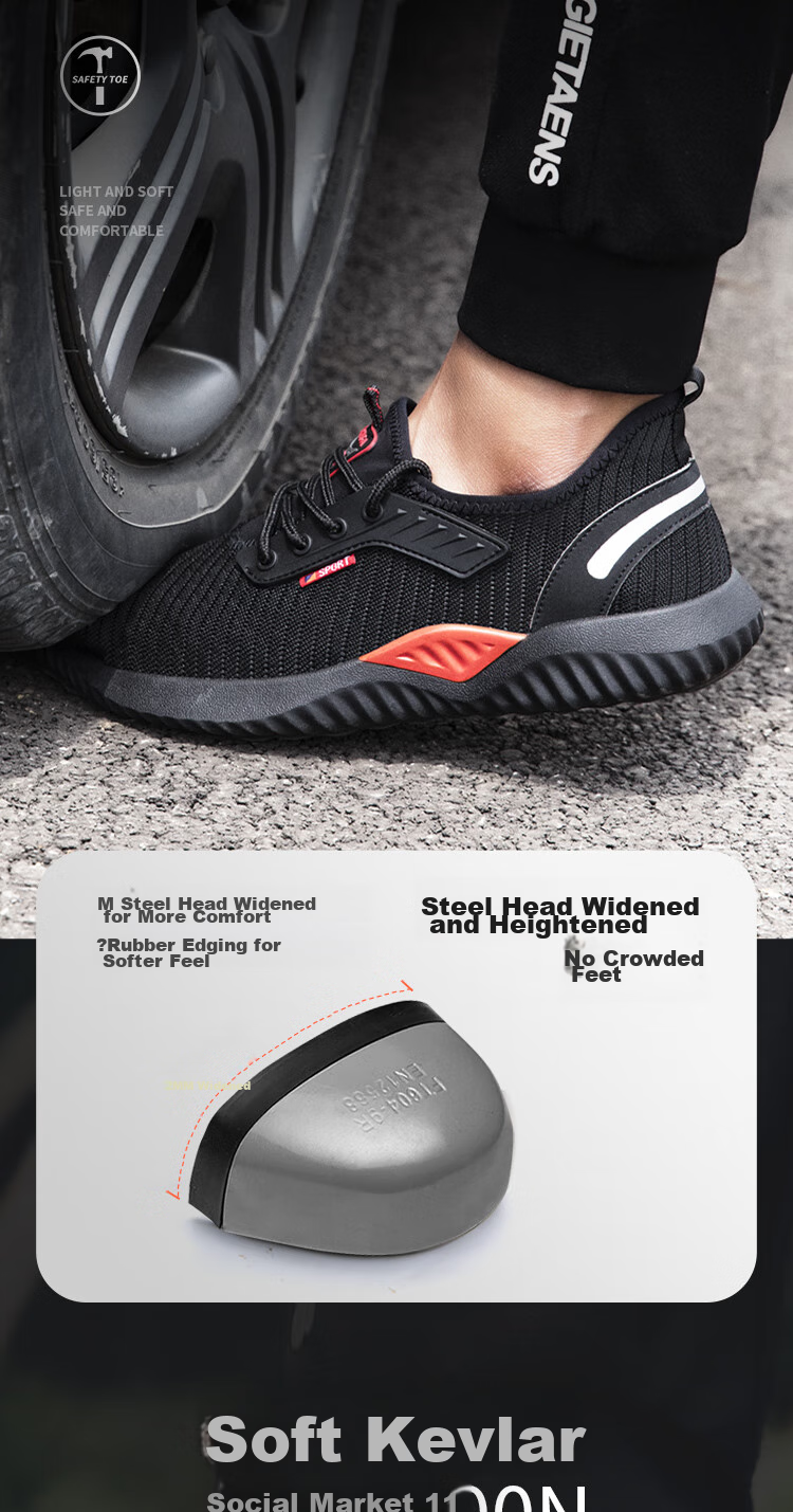 JUNBU Safety Shoes for Men, Summer Breathable Steel Toe Cap Puncture-Resistant Comfortable Work Site Shoes 9155 Size 43 5