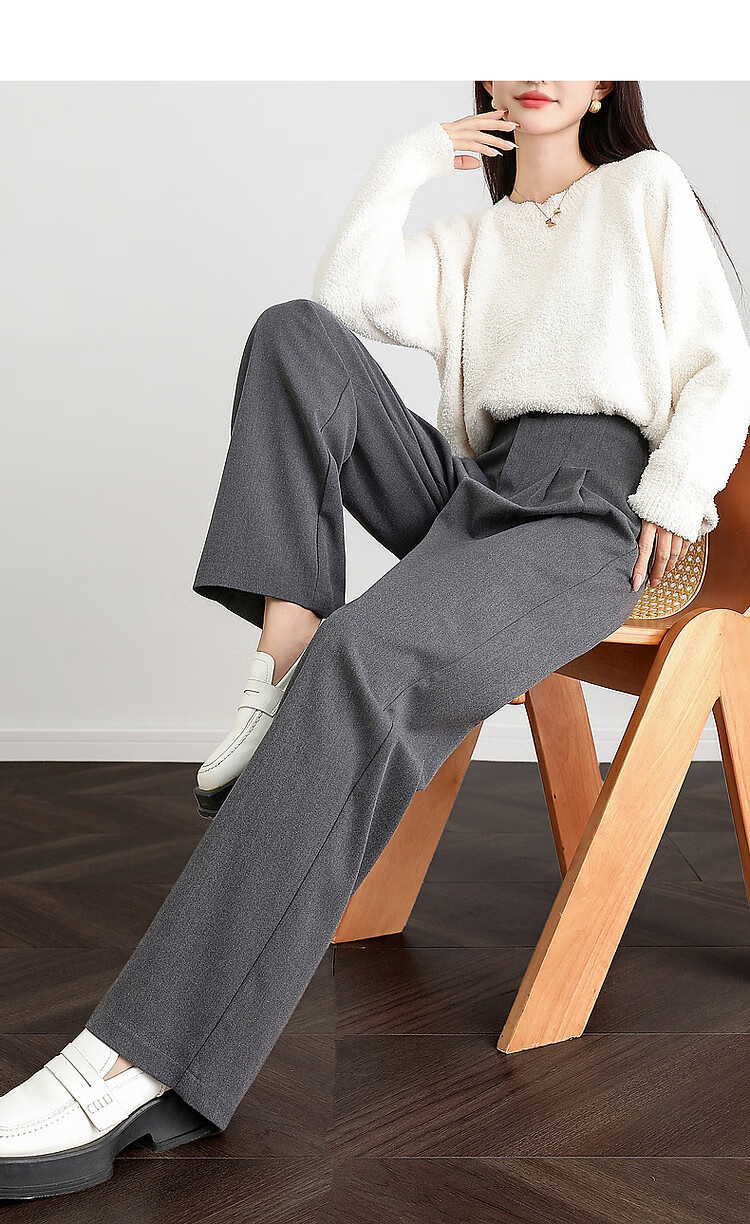 Dme [Zhi Gan Low Saturation] Spring And Autumn Smart Commute Waist-Cutting Color-Block Long Pants Double-Folded Brushed Women's Casual Trousers 1