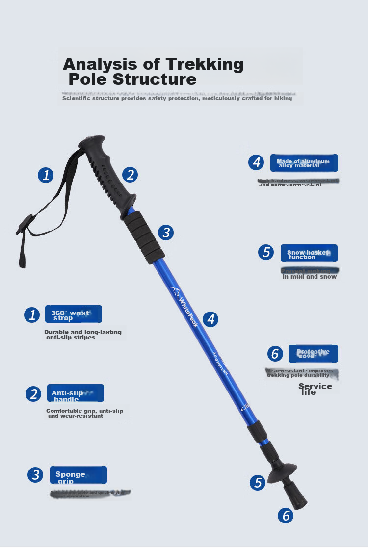 WhitePeak Trekking Pole, Folding Professional Outdoor Climbing Cane, Hiking Stick Equipment, Aluminum Alloy Ultra-Light Telescopic 3