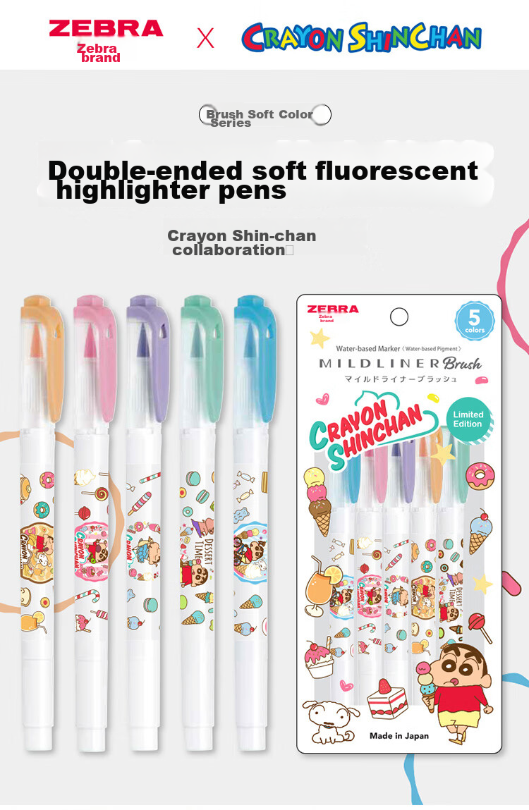 ZEBRA Crayon Shin-Chan Limited Edition Dual-Tip Highlighter, Rainbow Color Planner Pen, Student Emphasis Marking Pen, WFT8-CS Gentle Purple 1