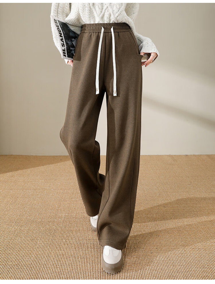 Dme Fleece-Lined Warm High-Waist Straight-Leg Lazy Style Soft Glutinous Rice Pants, Petite Casual Pants Wide-Leg Pants, Olive Green XL 10