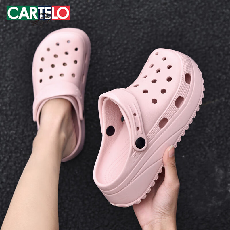 CARTELO Women's Perforated Sandals, Summer Casual Beach Shoes, Soft-Soled Slippers for Women, 0808 Pink, Size 35-36