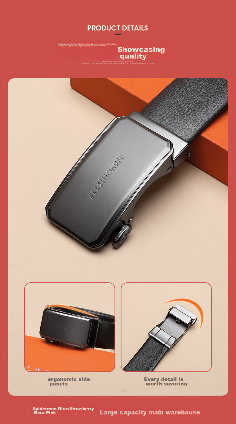 ELLE HOMME Men's Belt, High-Quality Top-Grain Leather Automatic Buckle Waistband, Business Formal Trouser Belt, Birthday Gift for Me 4