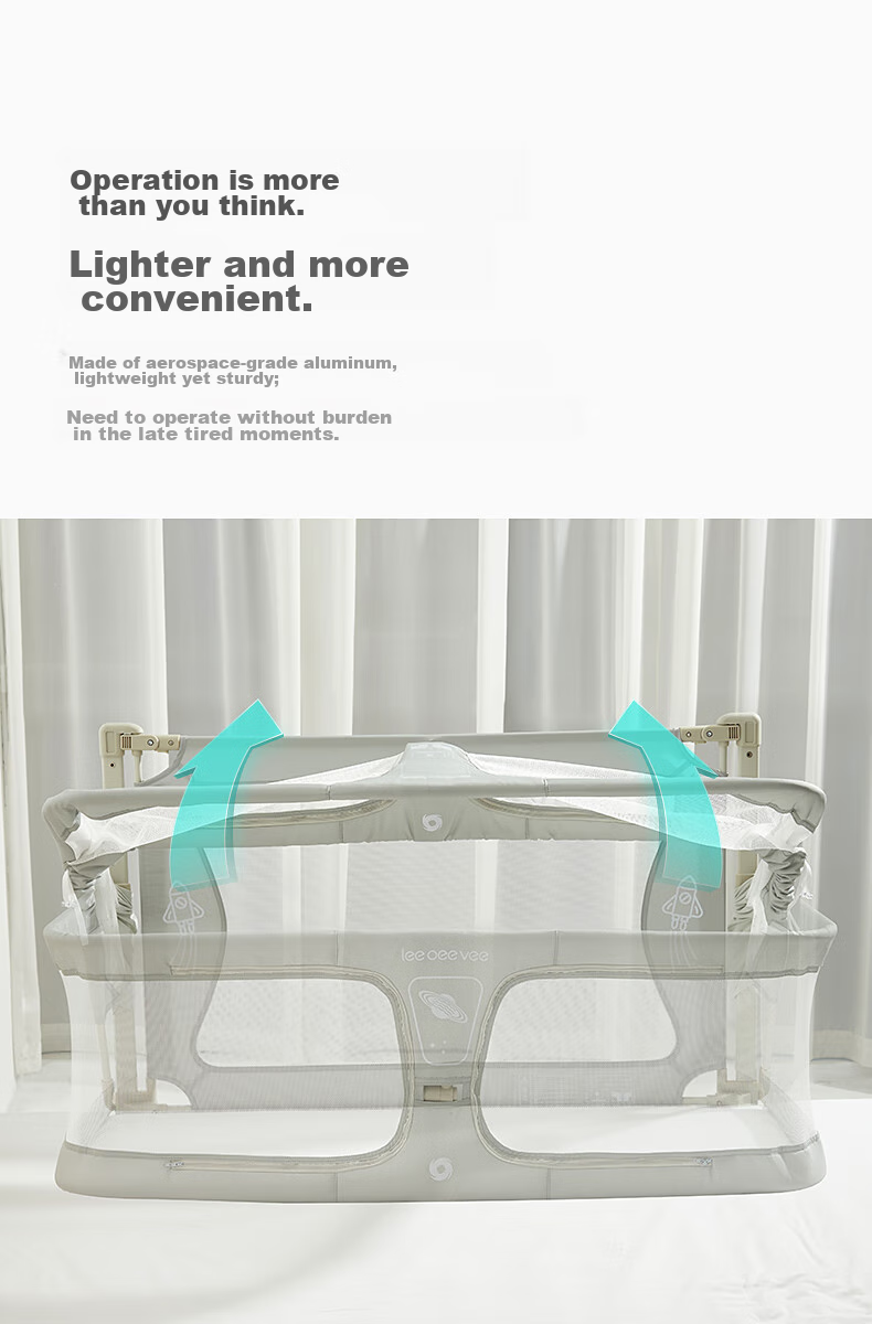 Leeoeevee Foldable Baby Bed Crib, Easy to Assemble, with Safety Guardrail, Anti-Pressure, Muya White 7