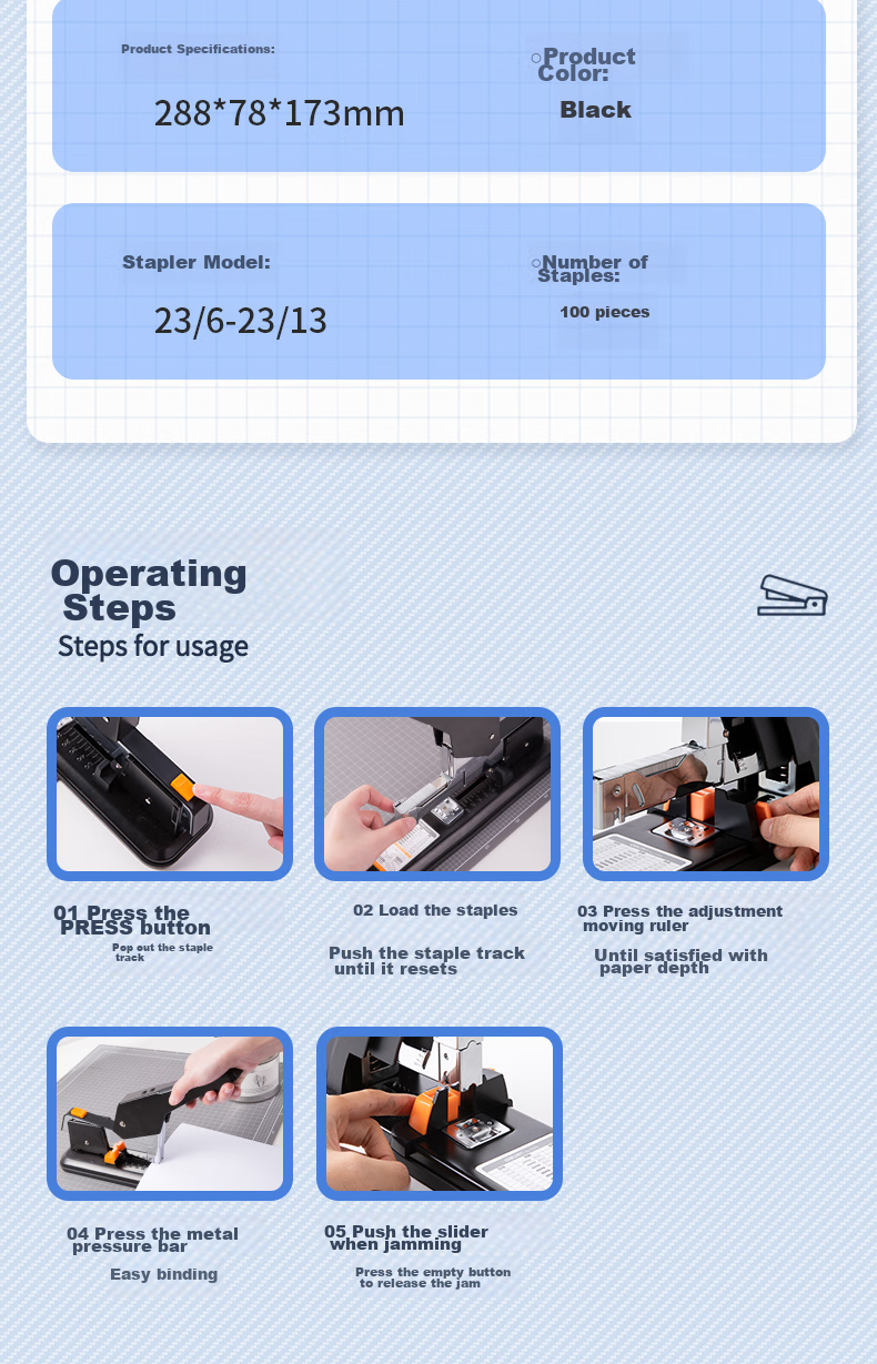 Deli [Super Popular] 100-Page Simple Heavy-Duty Stapler, Large Thick Heavy-Duty Stapler, Pop-Up Structure, Black 0290 13