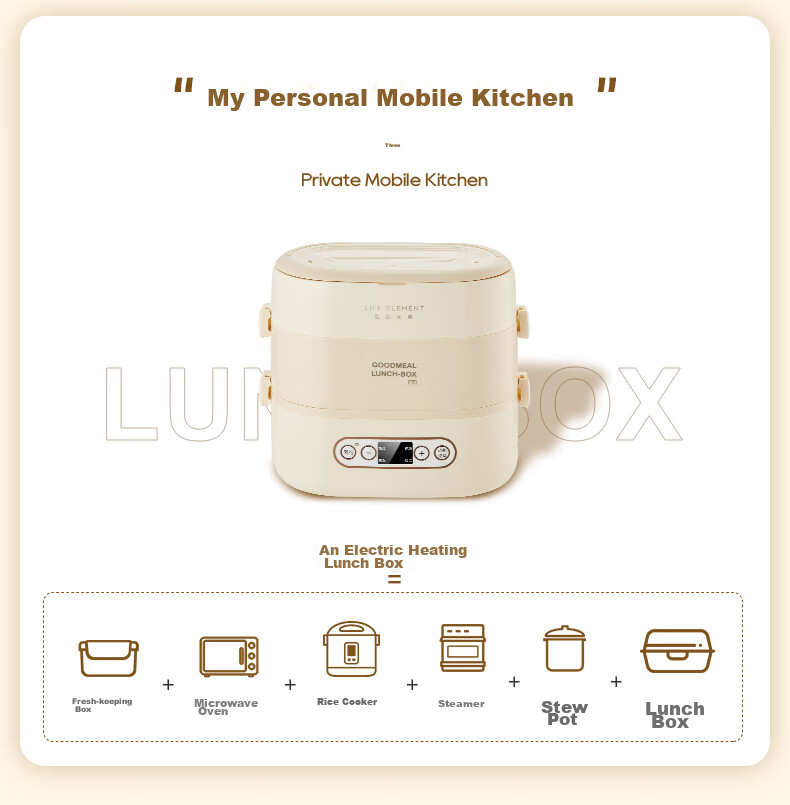 LIFE ELEMENT Electric Food Warmer, Plug-In Heating And Intelligent Temperature Maintenance, Office Meal Warming Device, Double-Layer 1.5L Stainless Steel Inner Pot, Sealed Fresh-Keeping without Flavor Mixing, F36 4