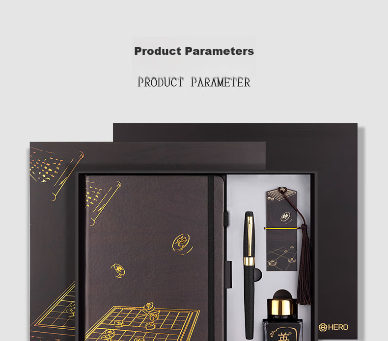 HERO Fountain Pen Gift Box, Yayue Series, Black Chess Pattern, High-Quality Student Birthday Gift Ink Set, F Nib 3