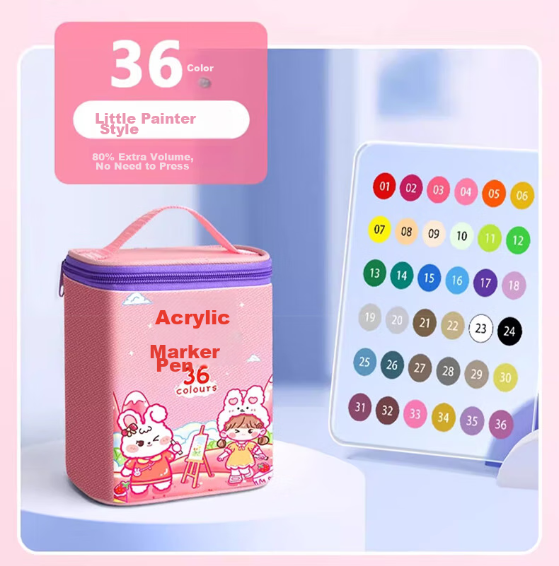 Shuxing 60-Color Acrylic Markers for Children, Non-Bleeding Watercolor Pens, Stackable Colors, Heart-Shaped Design for Elementary School Students, Art-Specific 24/36/48 Color Paint Brushes, Brite Turquoise Set Water-Based 26