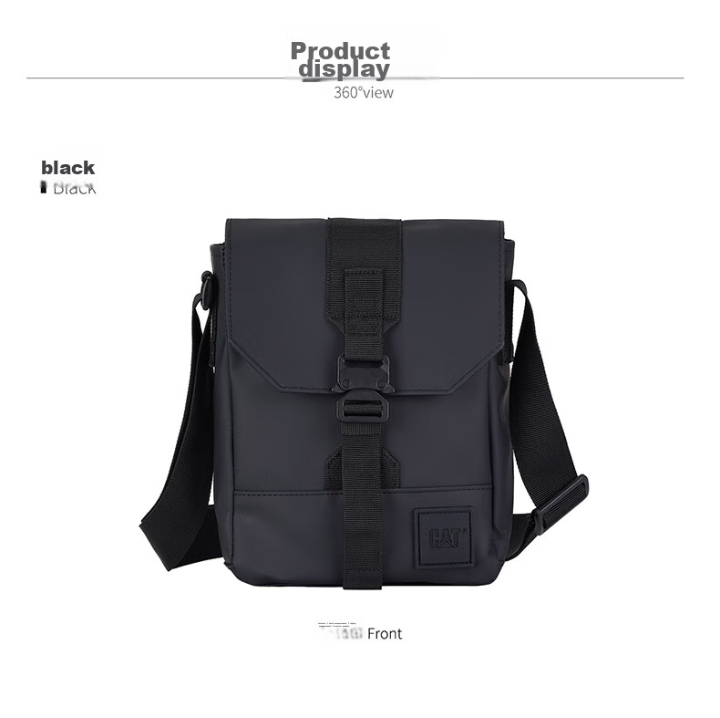 CAT Crossbody Bag, PU Casual Outdoor Messenger Bag, Sports Shoulder Bag, 11-Inch IPad Small Bag, Lightweight And Fashionable, Black, 84515 9