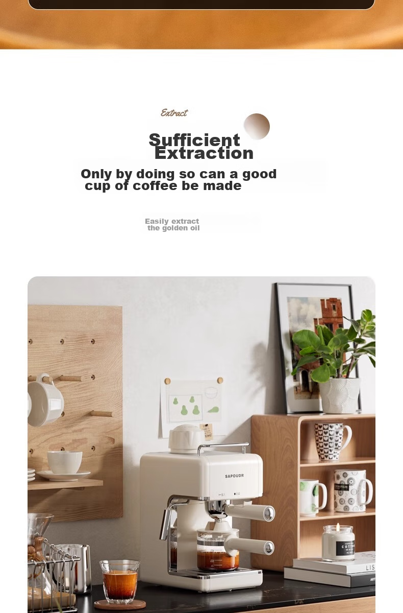 Saipuda EA39 Home Semi-Automatic Coffee Machine Small Italian Style Milk Frother American Office Dormitory All-in-One Grinder Black JD Self-Operated 8