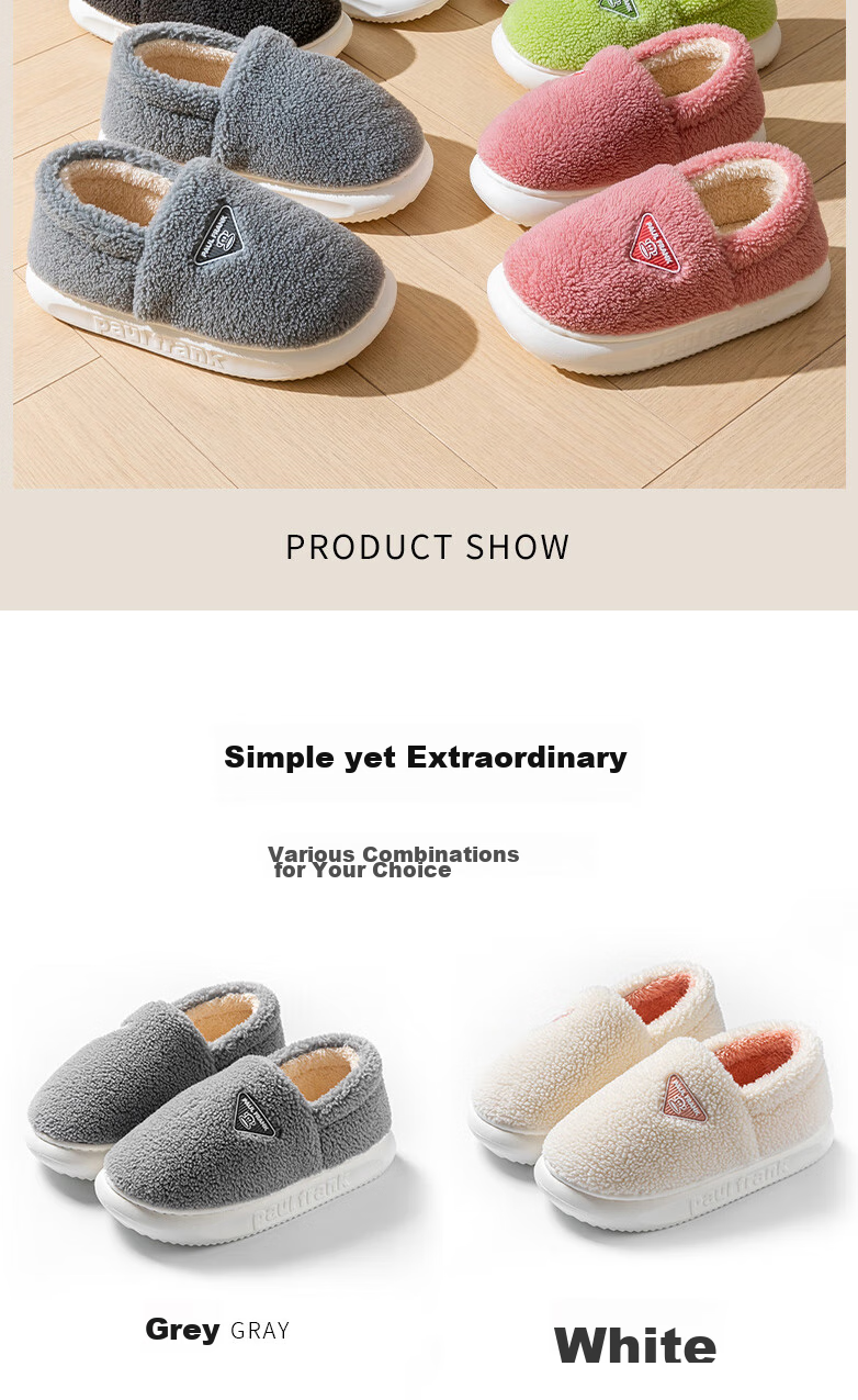 Paul Frank Cotton Slippers for Women, Autumn And Winter Outdoor Wear, Men's Heel-Covered Warm Home Thick Maternity Cotton Shoes 1002 17