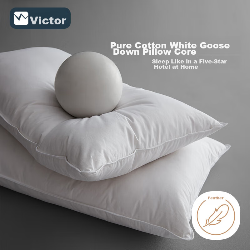 VCD Pillow, Five-Star Hotel Comfortable Feather Pillow, Soft Goose Down Pillow Core, White, Filled with 1.25kg, 74*48cm