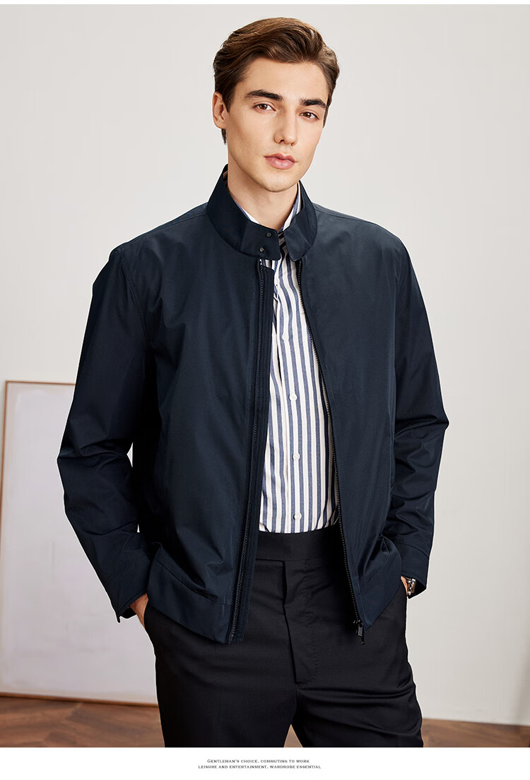 FIRS Harrington Stand Collar Jacket for Men, Business Casual Commute Windproof Wrinkle-Resistant Coat, Khaki Coffee, 185/100A 7