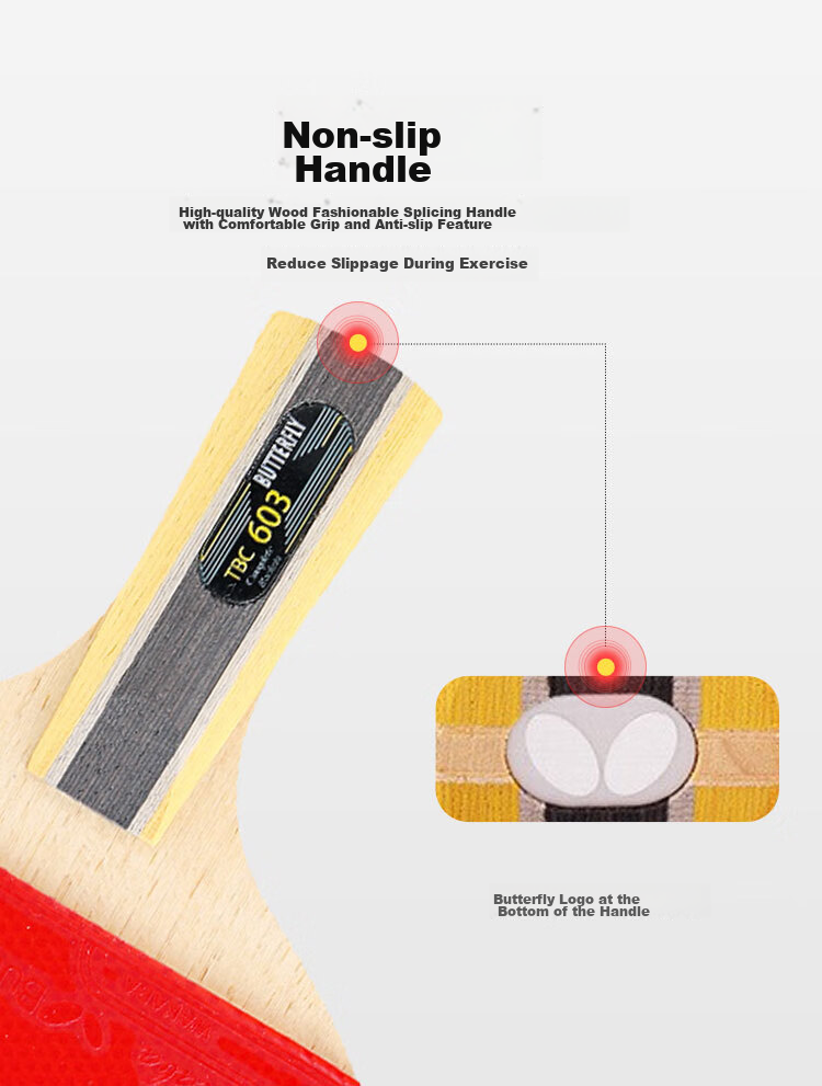 BUTTERFLY 6-Star Table Tennis Paddle, Double-Sided Reverse Rubber, Professional Competition Racket, Single Paddle 603-Straight Handle, Includes Paddle Case 6
