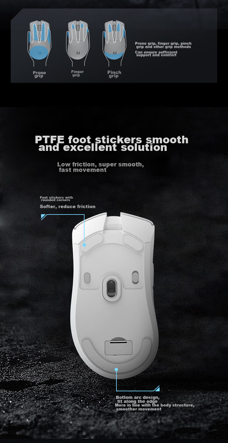 Xuanpai Panda Gaming Mouse P1 Pro, Large And Medium Hand Wireless 4K/Bluetooth/Wired, PAW3395 Tri-Mode E-Sports Wireless Office Mouse for Right-Handed Users, Black 9