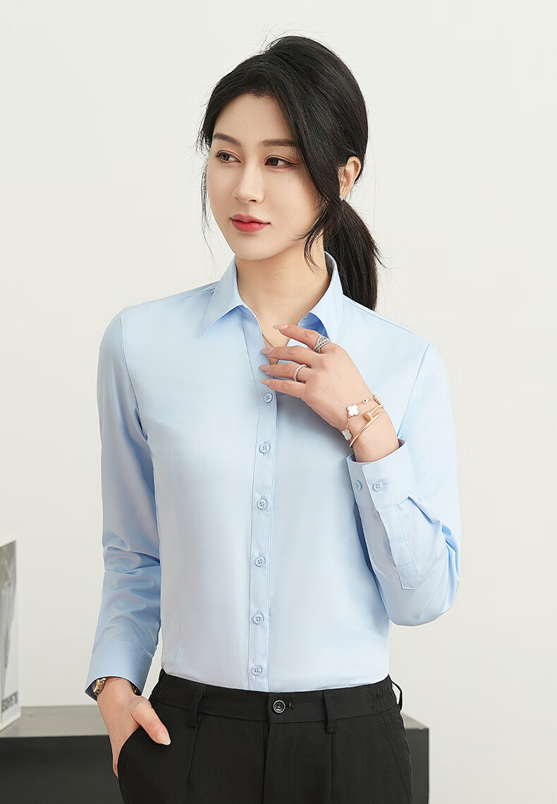 ROMON [Bamboo Fiber] Long-Sleeve Shirt for Women, V-Neck Slim Fit Business Casual Professional Work Uniform White Blouse Top Women's Clothing 9