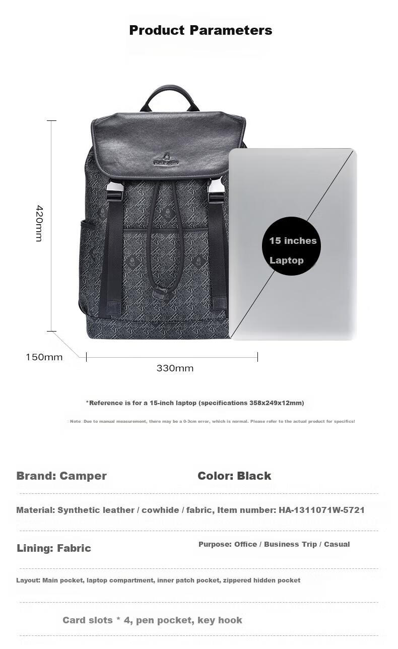 Hush Puppies Men's Backpack, Printed Simple Business Style, Large Capacity 15.6-Inch Laptop Bag, Birthday Gift 10