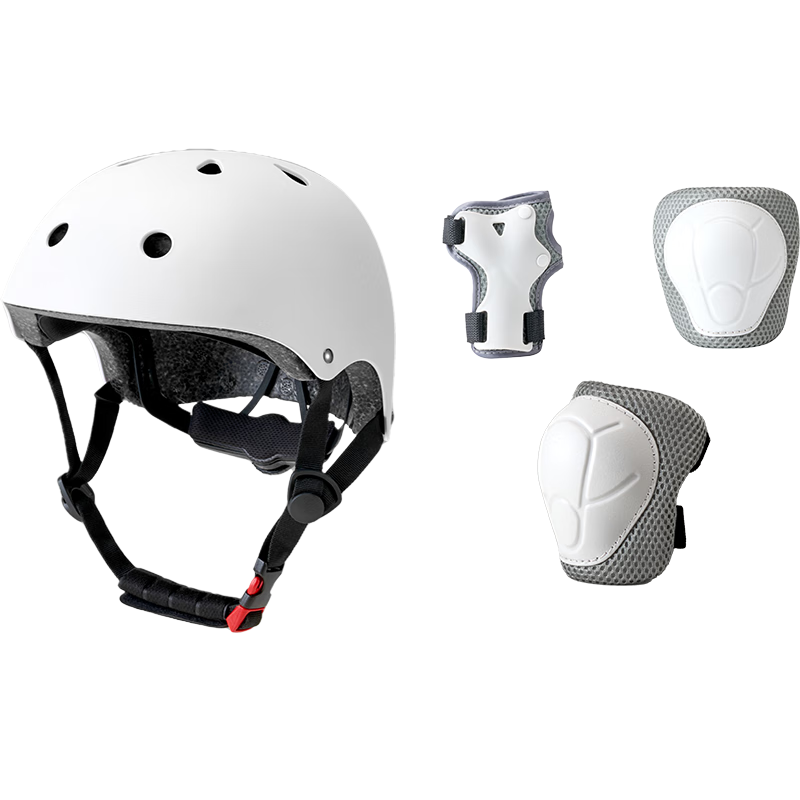JD Original Children's Helmet Protective Gear Set, Roller Skating Ice Skating Skateboarding Balance Bike Bicycle Protective Gear 7-Piece Set, Milk Candy White
