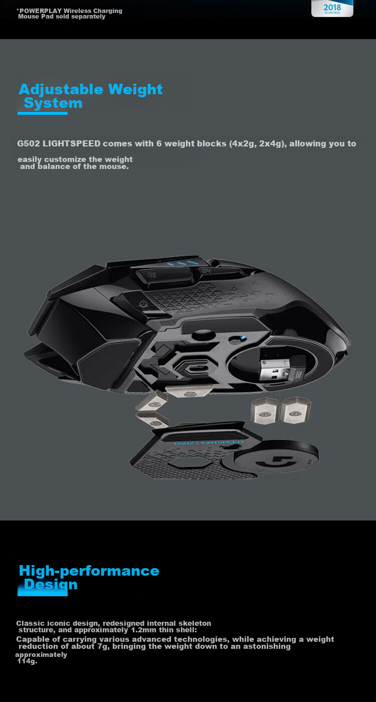 G G502 Wireless Gaming Mouse, Dual-Mode Wireless And Wired Mouse, Ergonomic Design with Customizable Weight Distribution, RGB Backlight, Wireless Charging, FPS Black Myth: Wukong 7
