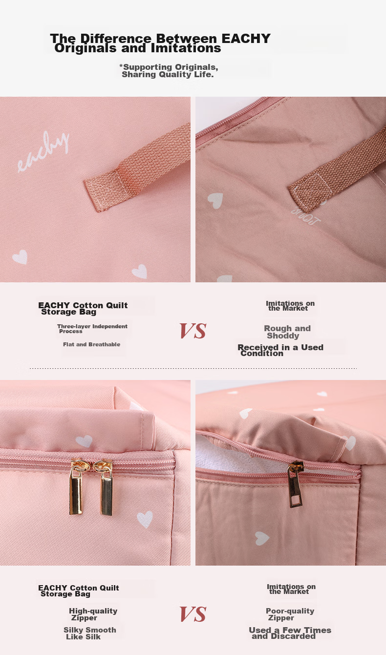 EACHY Quilt Storage Bag Moving Packing Bag Clothes Bedding Moisture-Proof Anti-Mold Love Pink XXL:63*48*35 2