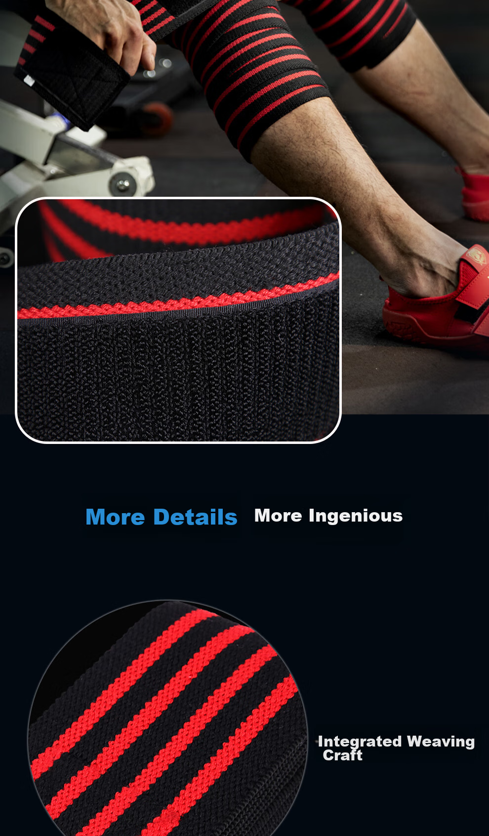 Gingpai Sport Fitness Squat Knee Brace for Men, Elastic Bandage Knee Support, Weightlifting Fitness Strength Training for Women, Red And Black, 2 Meters, Two-Pack 8